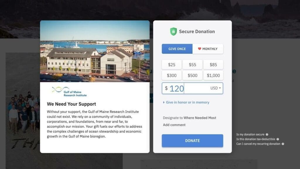 Gulf of Maine donation page