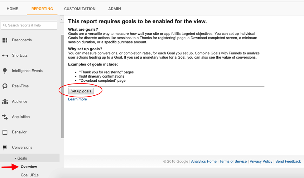 goals in google analytics