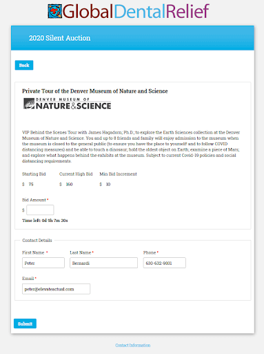 Silent auction event form